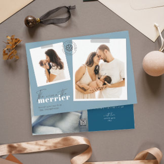 Ju mer Merrier Blue Birth-annonser Foto Julkort