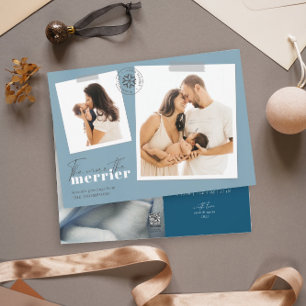 Ju mer Merrier Blue Birth-annonser Foto Julkort