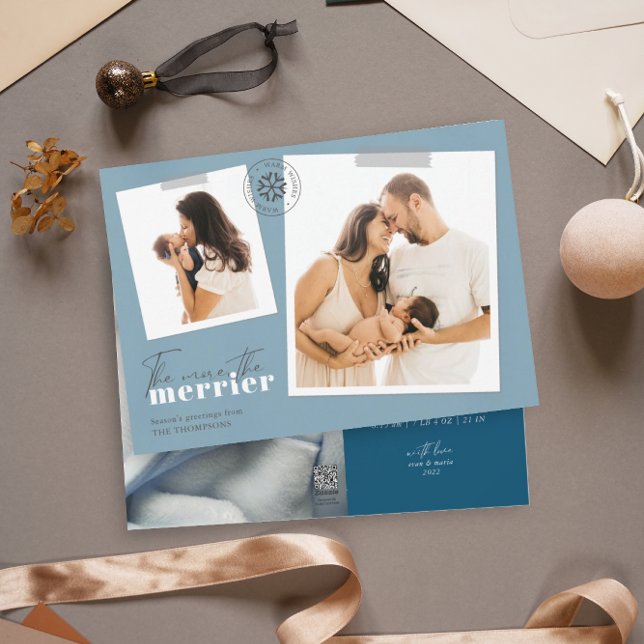 Ju mer Merrier Blue Birth-annonser Foto Julkort (Skapare uppladdad)