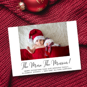 Ju mer Merrier Photo Nyfödd bebis, desto större bl Julkort