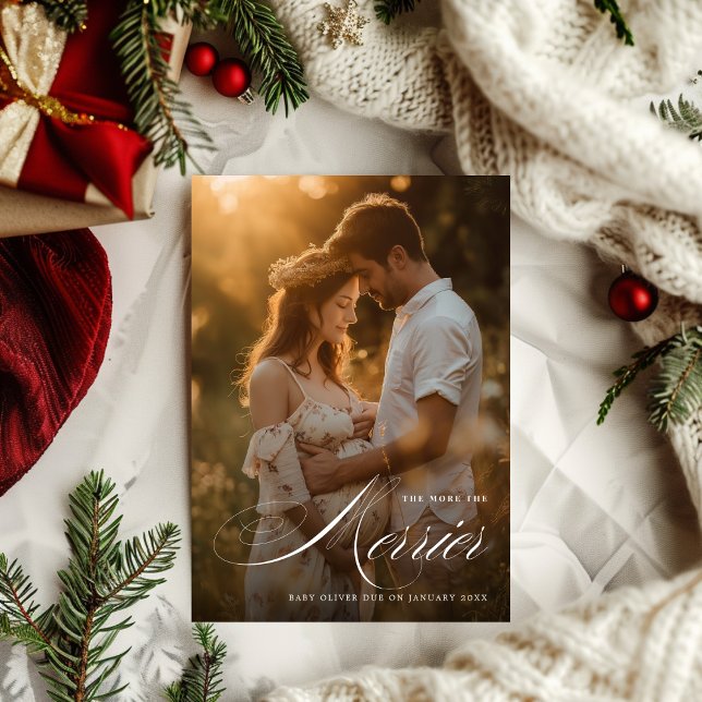Ju mer reklamen för Merrier Photo Gravid visas Julkort (Skapare uppladdad)