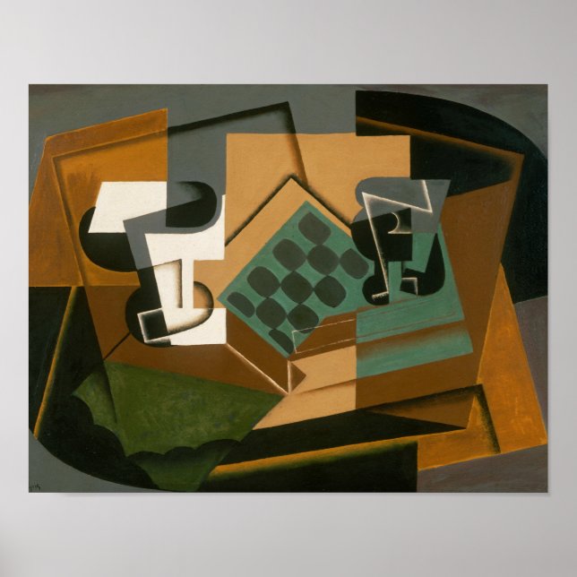 Juan Gris - Chessboard, Glass och Dish Poster (Framsidan)