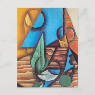 Juan Gris - Flaska och glas på ett bord Abstrakt k Vykort