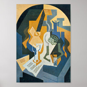Juan Gris Fortfarande med frukts- och mandolin Poster