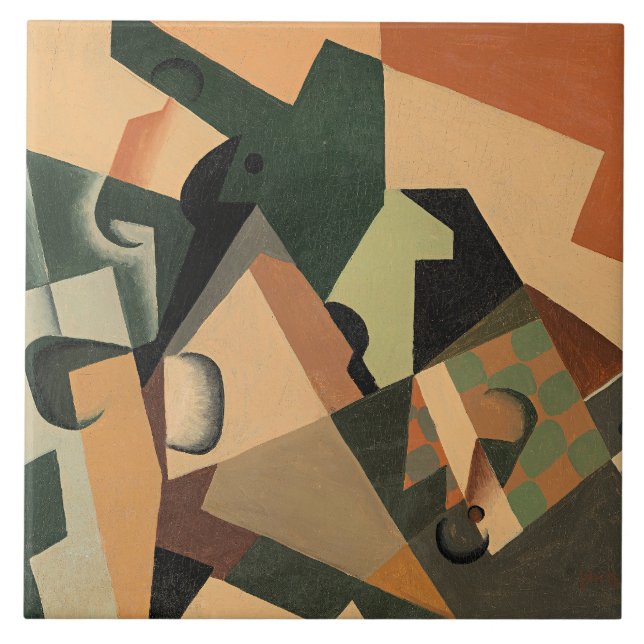 Juan Gris - Glas och schackbräde, Kakelplatta (Framsidan)