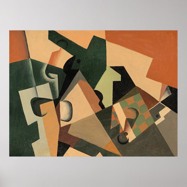 Juan Gris - Glas och schackbräde, Poster (Framsidan)