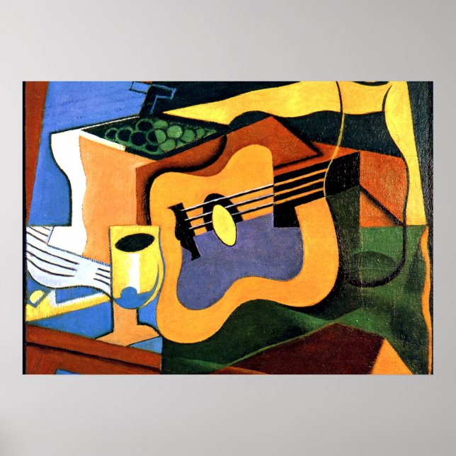 Juan Gris - Guitar och Flaska Poster (Framsidan)