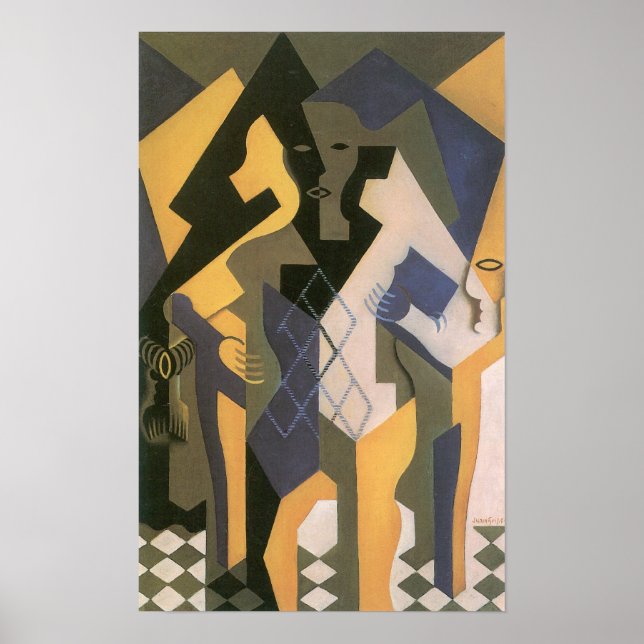 Juan Gris - Harlequin med bord Poster (Framsidan)