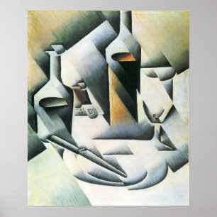 Juan Gris - stilleben med flaskor och knivar Poster