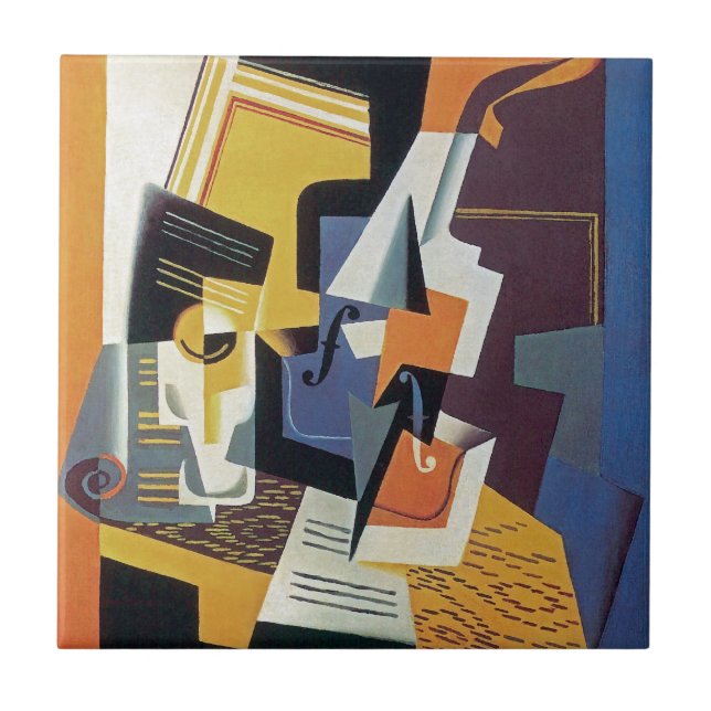 Juan Gris - Violin and Glass - Abstrakt Art Kakelplatta (Framsidan)