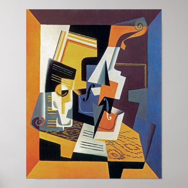 Juan Gris - Violin och Glas - Abstrakt Konst Poster (Framsidan)