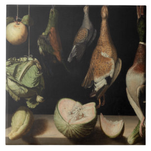 Juan Sanchez Cotan - Fortfarande liv med Game Fowl Kakelplatta