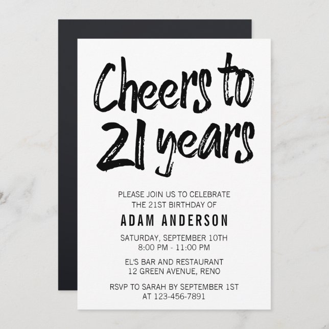 Jubel till 21 år svartvit 21st födelsedag inbjudningar (Fram/baksida)