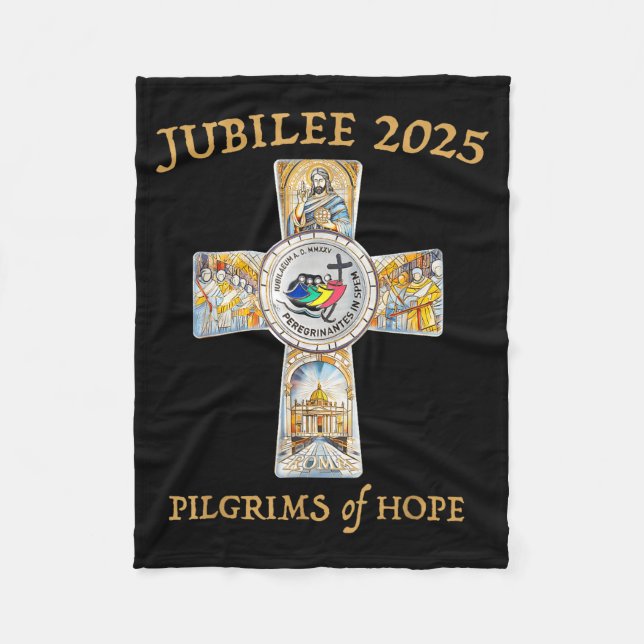 Jubilee 2025 Catholic Christian Lgrims Cross Jesus Fleecefilt (Framsidan)