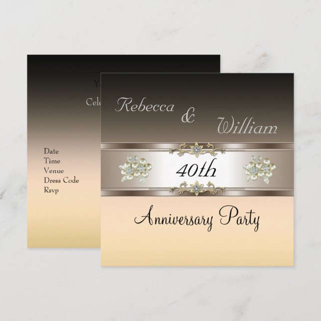 Jubileum 40:e Elegant Kräm Beige Inbjudan (Fram/baksida)
