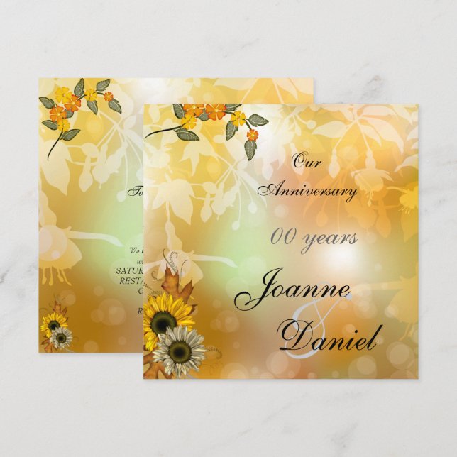 Jubileumsinbjudan Solrosor Höstblommor 2 Inbjudningar (Fram/baksida)