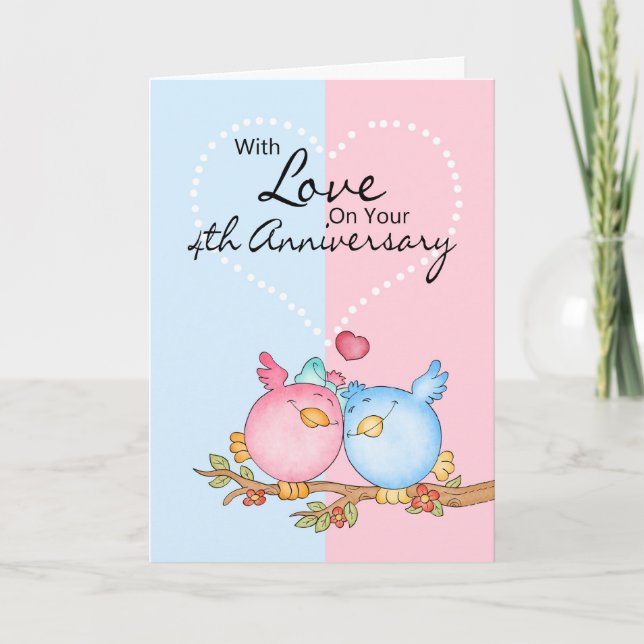 jubileumskort - 4-årsdagen love birds kort (Framsida)