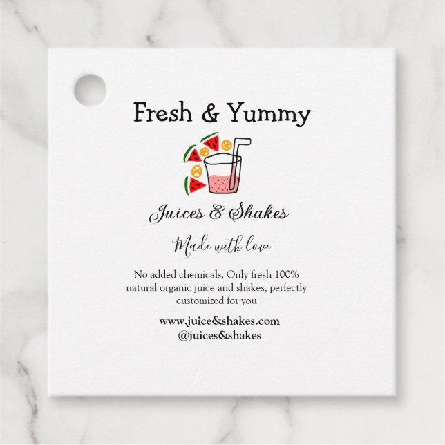 Juces & shakes restaurangaffärswebbplats social gåvor etiketter (Framsida)