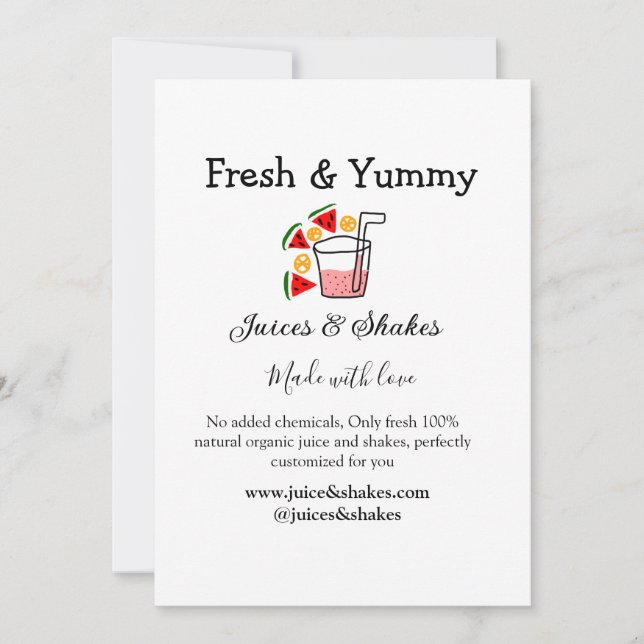 Juces & shakes restaurangaffärswebbplats social inbjudningar (Framsida)