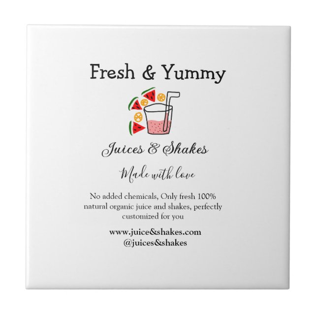 Juces & shakes restaurangaffärswebbplats social kakelplatta (Framsidan)