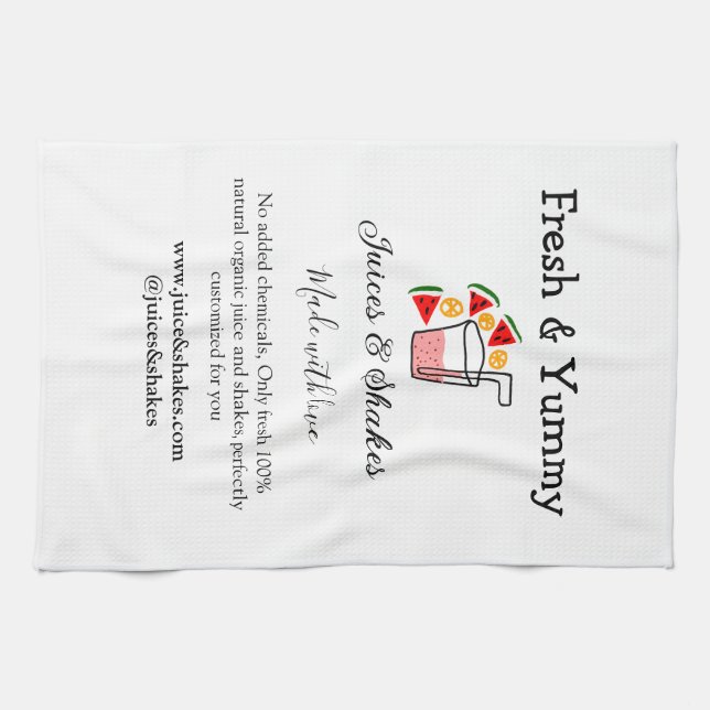 Juces & shakes restaurangaffärswebbplats social kökshandduk (Horisontell)