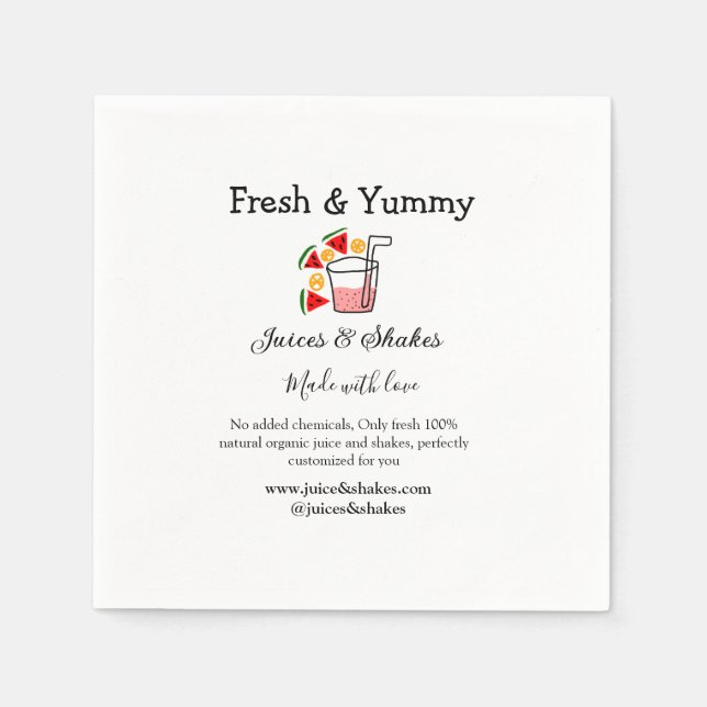 Juces & shakes restaurangaffärswebbplats social pappersservett (Framsidan)