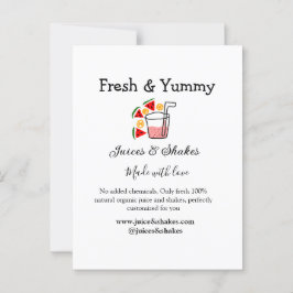 Juces & shakes restaurangaffärswebbplats social vykort
