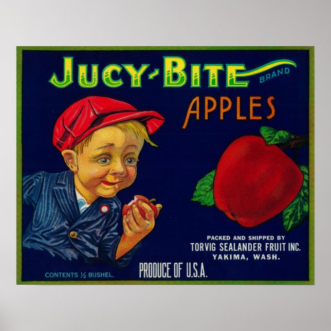 Jucy Bita Apple Låda LabelYakima, WA Poster (Framsidan)