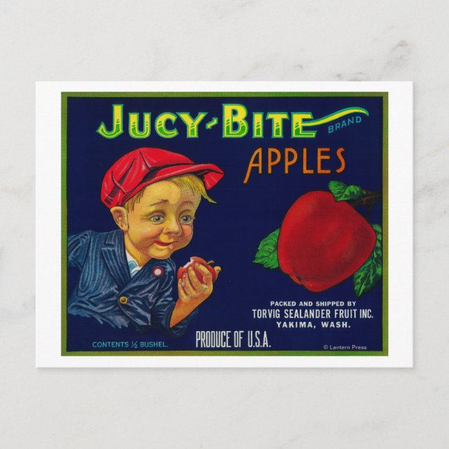 Jucy Bita Apple Låda LabelYakima, WA Vykort (Framsida)