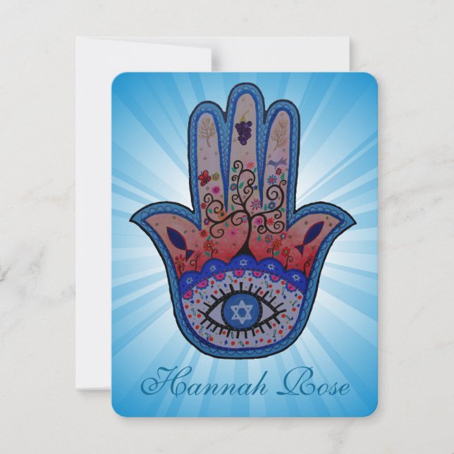 JUDAIC HAMSA FLADDERMUS PUB MITZVAH INVICATION INBJUDNINGAR (Framsida)