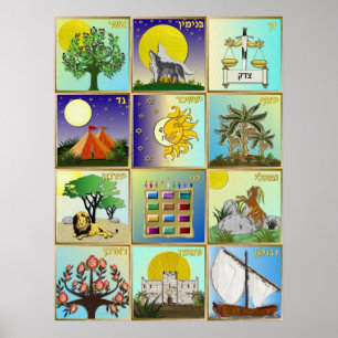 Judaica 12 Israels stammar Konstaffisch Poster