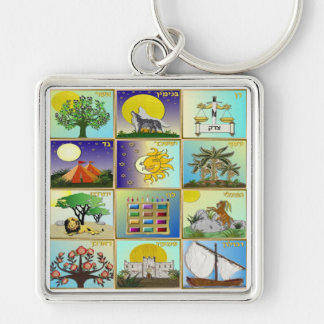 Judaica 12 stammar av Israel Art Fyrkantig Silverfärgad Nyckelring