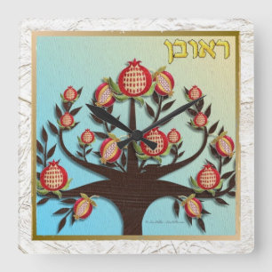 Judaica 12 stammar av Israel Reuben Fyrkantig Klocka