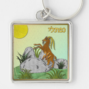 Judaica 12 stammar av israelisk naftali fyrkantig silverfärgad nyckelring