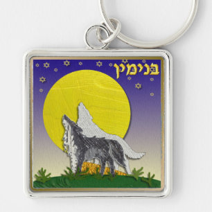 Judaica 12 stammar Israel Benjamin Fyrkantig Silverfärgad Nyckelring