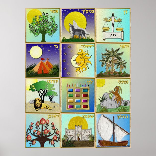 Judaica 12 Tribes of Israel Art Poster (Framsidan)
