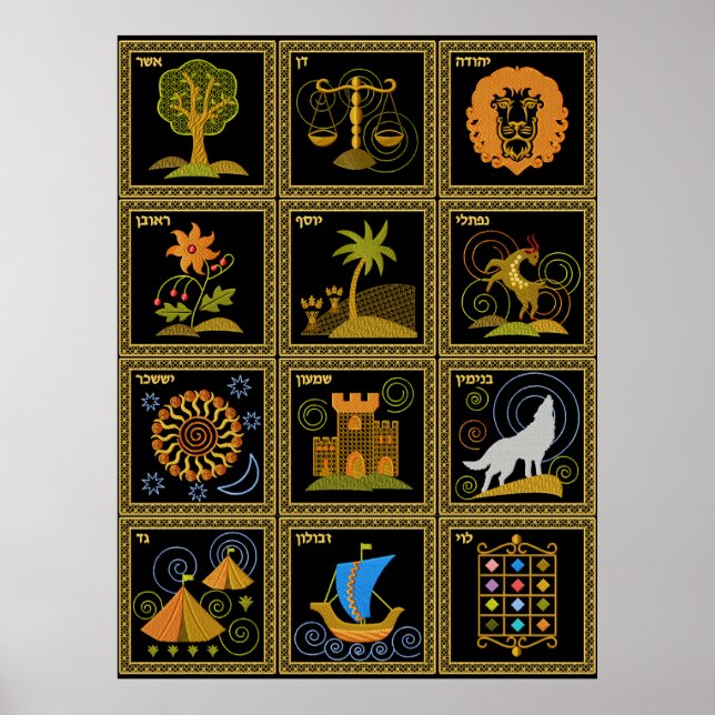 Judaica 12 Tribes of Israel Art Poster (Framsidan)