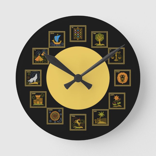Judaica 12 Tribes of Israel Clock Rund Klocka (Framsida)