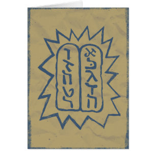 Judaica: Bekymrade Tem Commandments i blått Hälsningskort
