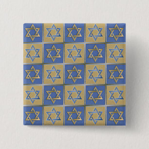 Judaica Davidstjärna Metall Guld Blå Knapp