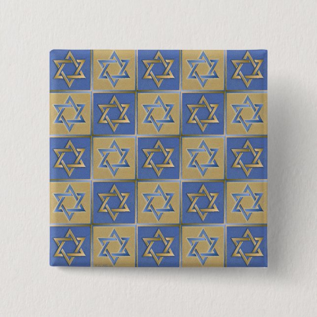 Judaica Davidstjärna Metall Guld Blå Knapp (Framsida)