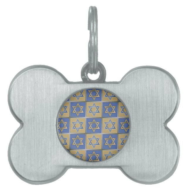 Judaica Davidstjärna Metall Guld Blå Namnbricka Husdjur (Framsidan)