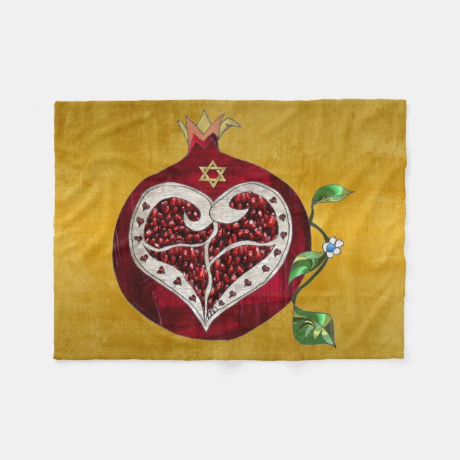 Judaica Granatäpple Hjärtan Hanukkah Rosh Hashanah Fleecefilt (Framsidan (Horisontell))