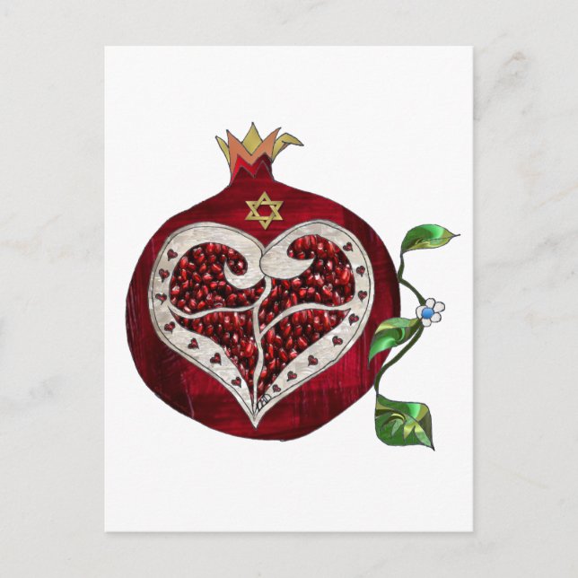 Judaica Granatäpple Hjärtan Hanukkah Rosh Hashanah Helg Vykort (Framsida)