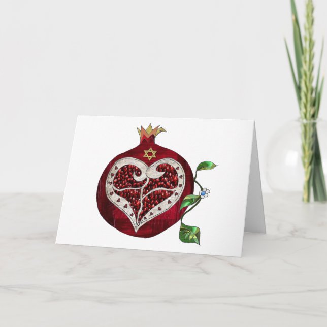 Judaica Granatäpple Hjärtan Hanukkah Rosh Hashanah Helgkort (Framsida)