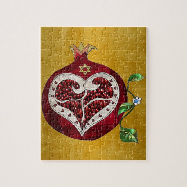 Judaica Granatäpple Hjärtan Hanukkah Rosh Hashanah Pussel (Vertikal)