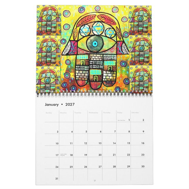 Judaica Hamsa 12-Månadkalender Kalender (Jan 2027)