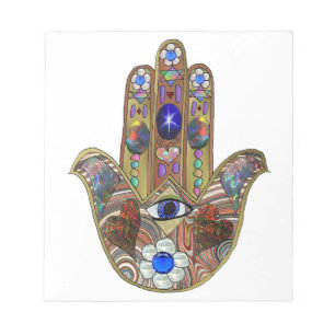 Judaica Hamsa Hearts Flowers Opal Art Skriv ut Anteckningsblock