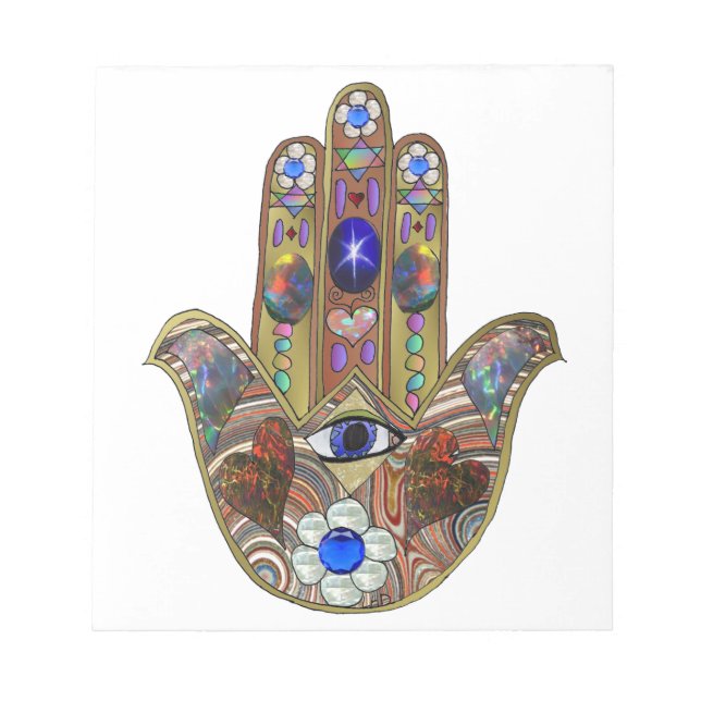 Judaica Hamsa Hearts Flowers Opal Art Skriv ut Anteckningsblock (Framsida)
