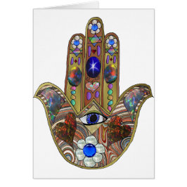 Judaica Hamsa Hearts Flowers Opal Art Skriv ut Hälsningskort